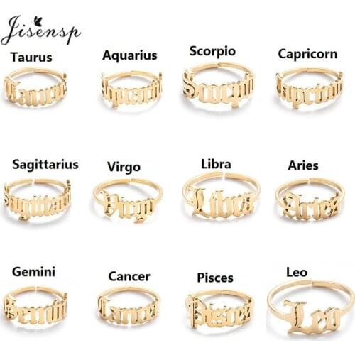 Stainless Steel 12 Constellation Letter Letter Ring for Women Men Punk Jewelry Zodiac Sign Adjustable Rings Kids Birthday Gifts