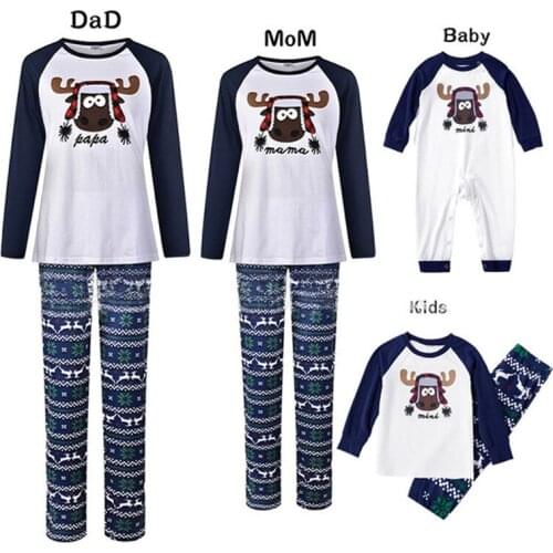 Christmas Family Matching Pajamas Set Deer Adult Kid Family Matching Clothes Top+Pants Set 2021 Autumn Children Suit Baby Romper