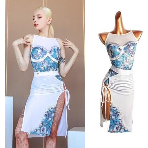 Latin Dance Competition Costume Suit Female Sleeveless Leotard Hollow Out Skirt ChaCha Samba Performance Stage Clothing VDB3938