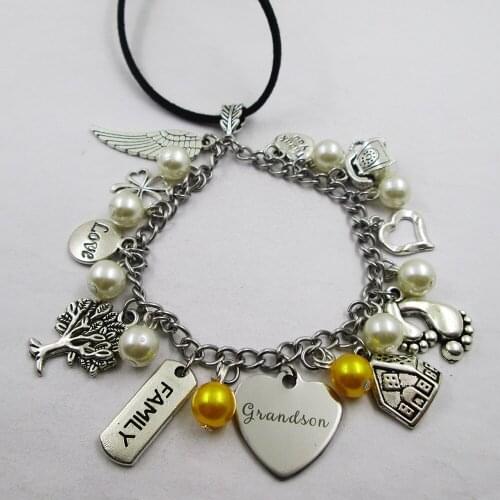 Grandson family theme home love leather stainless steel chain rearview mirror christmas tree decoration Bag ornaments