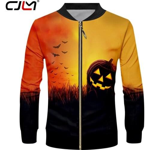 CJLM 3D Printed Bat And Yellow Scenery Polyester Zipper Coat Mens Large Size 5XL Halloween Devil Pumpkin Man Zip Jacket