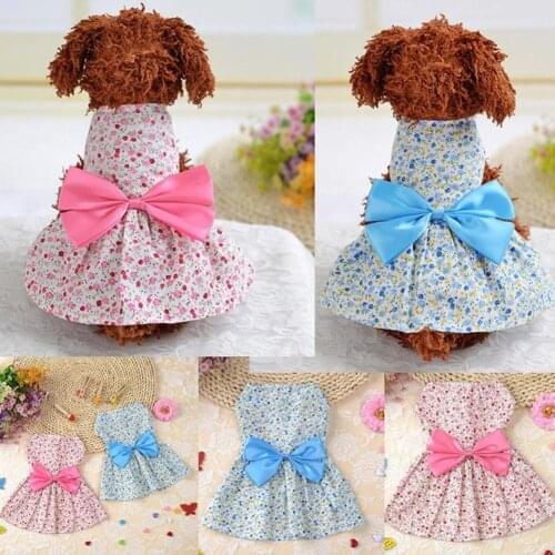 Summer Pet Dogs Puppy Dress Floral Print Bow Skirt Pet Soft Outfit Party Clothes