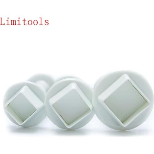 LIMITOOLS 3pcs Square Shape Cake Cookie Plunger Cutter Fondant Gum Paste Cupcake Toppers Mold Biscuit Christmas Decorating Tool