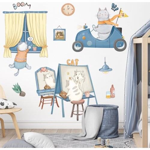 Diy Cartoon Cat Wall Sticker for Childrens Room Sticker Bedroom Living Room Kindergarten Background Wallpaper Wall Decoration