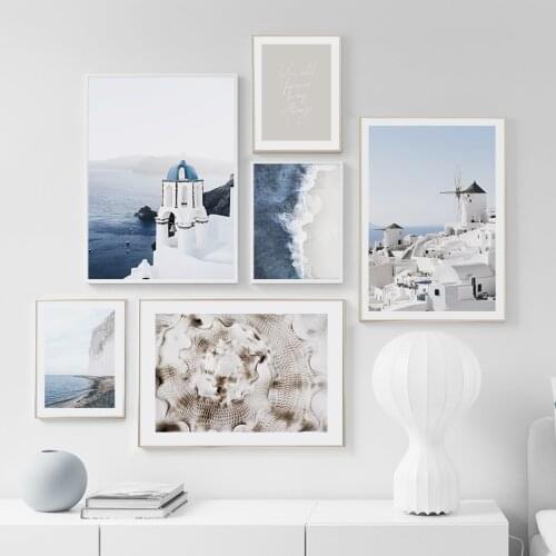 Wall Art Canvas Painting Santorini White Building Blue Ocean Nordic Posters And Prints Wall Pictures For Living Room Home Decor