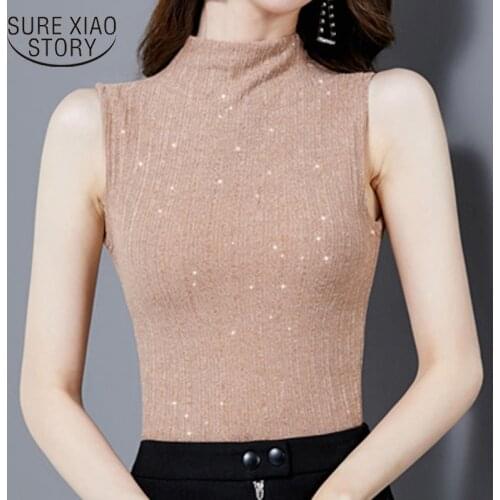 2021 Summer New Outer Wear Bottoming Shirt Summer Top Half Turtleneck Slim Wild Sleeveless Vest Female Chemisier Femme 9296 50