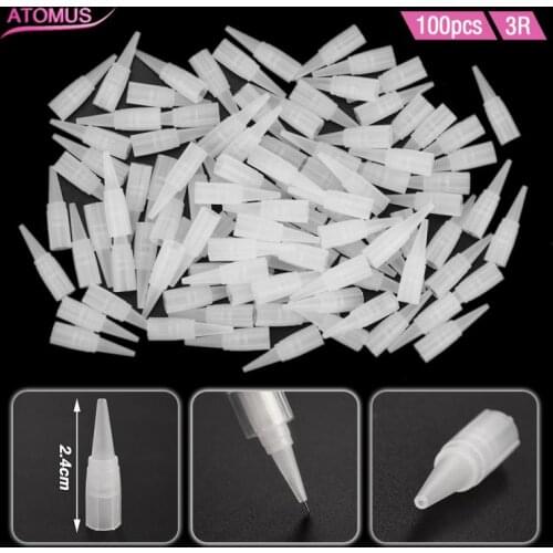 100 Pcs Disposable Eyebrow Tattoo Permanent Makeup Tips Traditional 3R/ 5R Needle Caps Plastic Machine Tattoo Accessories Tools