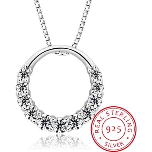 Newest Fashion Elegant Rhinestone Necklaces & Round Pendants Neckalce 925 Sterling Silver Choker Necklace For Women Jewelry Gift