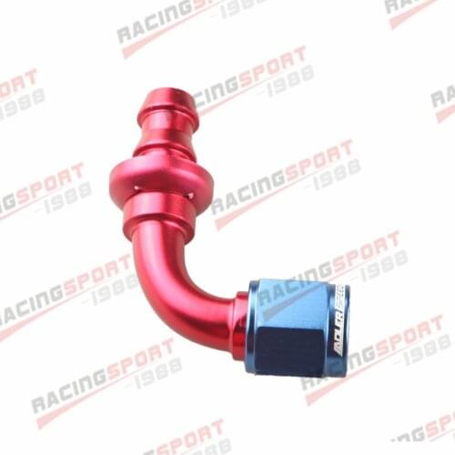 8AN AN-8 90 Degree Push Lock / Push On Hose End Fitting Adapter Red/Blue