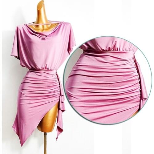 Sexy Latin Dance Dress Women Wrinkle Design V Neck Dress for Ballroom Samba Tango Chacha Dancing Performamnce W568