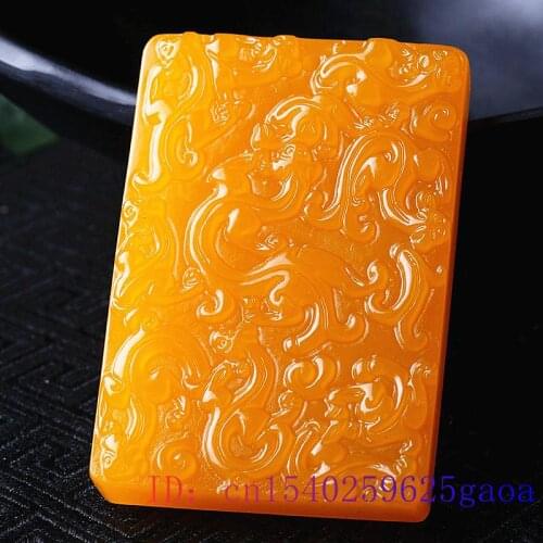 Yellow Jade Dragon Pendant Chinese Gifts Amulet Carved Natural Charm Fashion Jadeite Jewelry Women Necklace