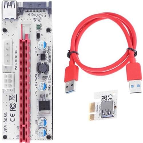 VER008S PCI-E Riser Card 3 in 1 4Pin SATA 6PIN PCIE Adapter USB3.0 Extender PCI Express 1X 16X 008S for BTC Miner Mining