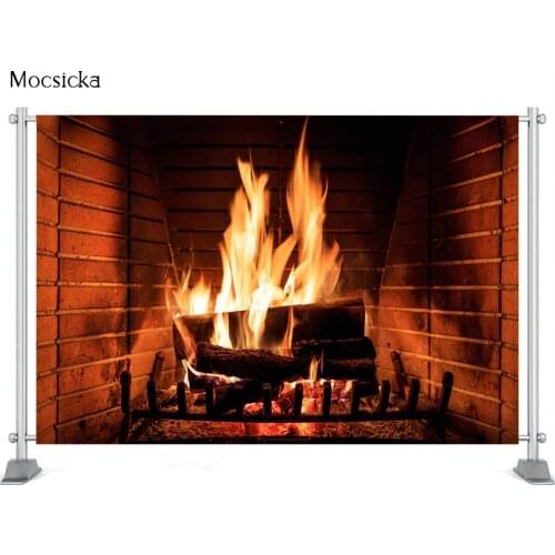 Christmas Backdrop For Fireplace Background Red Brick Wall Red socks Photo Studio Props New Year Wallpaper Family Party Decor