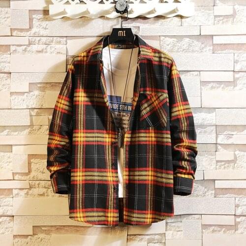 100% Cotton Flannel Mens Plaid Shirt Slim Fit Spring Autumn Male Casual Long Sleeved Striped Shirts Soft Comfortable Shirts 5XL