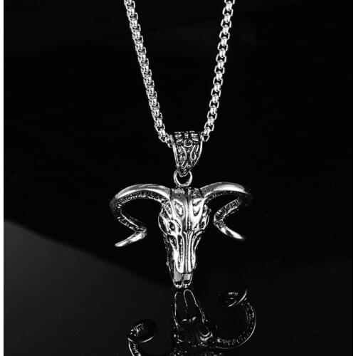 VERDANDI Goat Ram Amulet Pendant Sheep Head Devil God Silver Color Necklaces PunkFor Women Men Fashion Collar Jewelry
