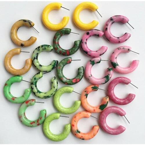 UJBOX New Synthetic Stone Earrings Multicolor Geometric Circle Yellow Green Pink Hoop Earrings Factory Wholesale