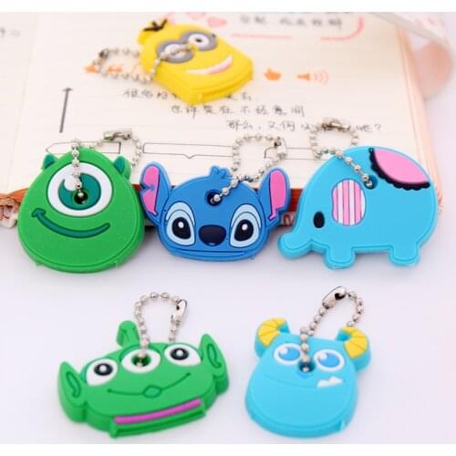 Silicone Key Chain Cap Cartoon Animal PVC Accessories Key Key Dust Cover Holder Key Ring Women Girl Trinket Gift Backpack Decor
