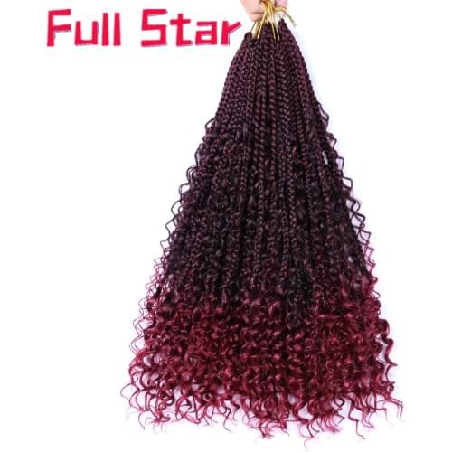 Full Star Box braids with Split Ends Synthetic Crochet Hair Extension 12 Strands Black Ombre Brown Bug Crotchet Hair For Women