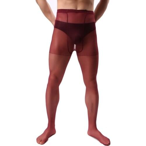 Dark Red Sheer Tights Men Transparent Erotic Sexy Underwear Body Stockings Sissy Man Gay Fetish Pantyhose Lenceria Para Hombre