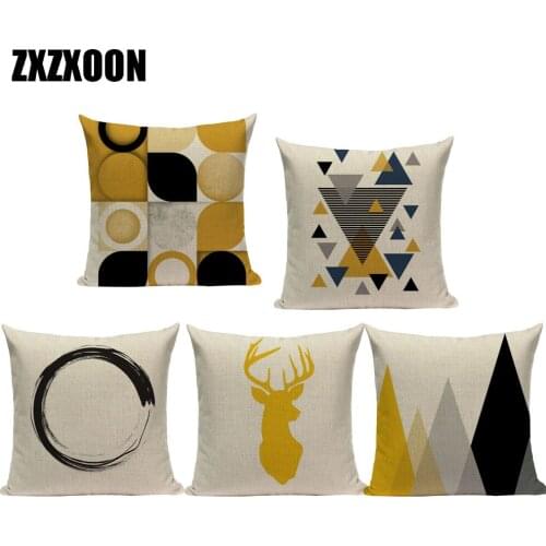High Quality Yellow Geometric Animals Deer Decorative Pillows Case Polyester Cushion Cover for Home Sofa Car