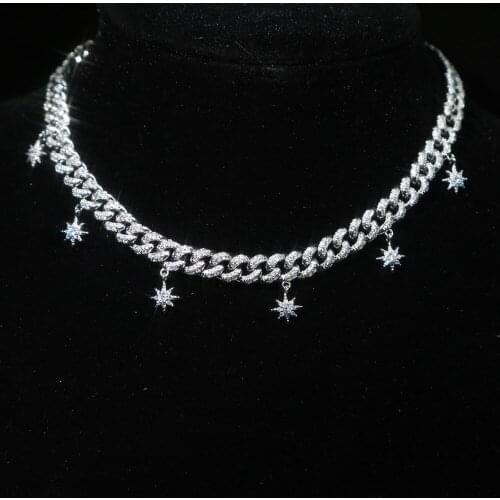 Hip Hop Iced Out Paved cz star charm choker Miami Curb Cuban Chain CZ Bling Rapper Necklaces for women fashion wedding Jewelry
