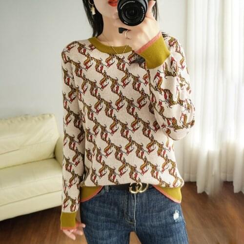 100% cotton sweater women 2021 new cartoon casual knitwear round neck pullover plus size womens top hot