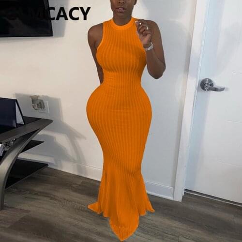 Women Casual Solid Bodycon Maxi Dress Sleeveless Evening Party Robes Elegant Formal Dress