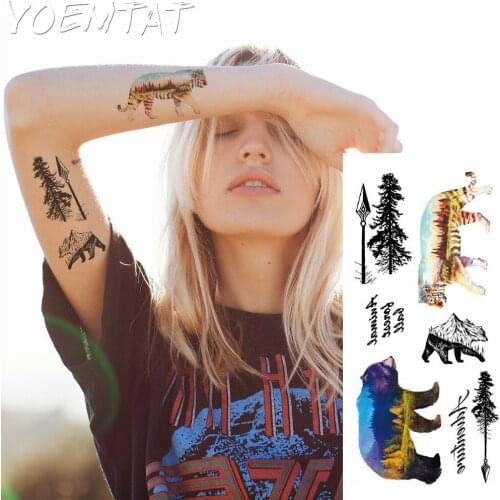 1 piece Fantasy Color Forest tiger bear Hot Large animal Temporary Tattoo Waterproof Tattoo Sticker for women men