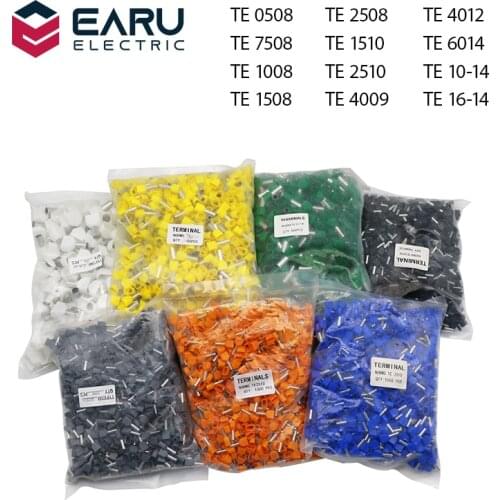1000Pcs TE0508 TE1508 TE7508 Double Pipe Twin Cord Electrical Wire Insulated Ferrules Crimp Terminal Block Connector Terminator