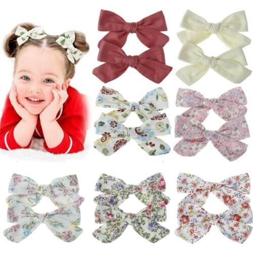 2 pcs/lot New Bow BB Hair Clips Headwear Print Flower Bohemian Style For Lovely Baby Girls Children Cute Cotton Hair Accessories