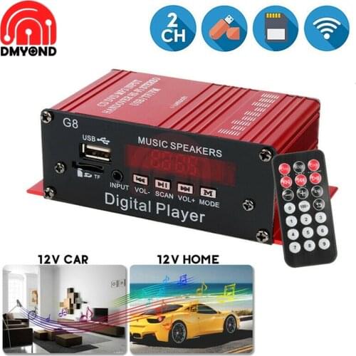 200W Bluetooth 2.0 Channel Audio Power USB Auto HiFi Amplifier 12V AV Amp Speaker with Remote Control for Car Home