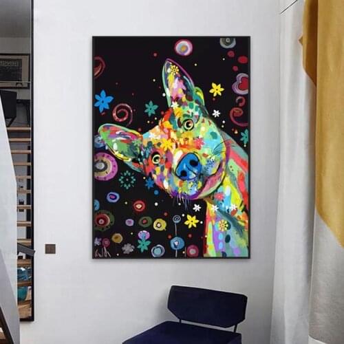 Abstract Animal Paintings Colorful Dog Head Flowers Poster Decoration Hd-Print on Canvas Wall Art Picture for Living Room Decor