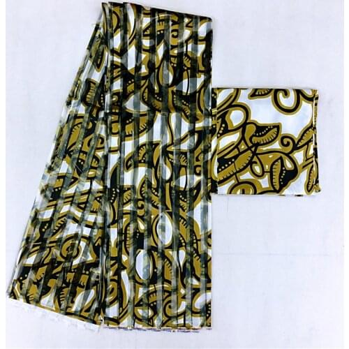 African wax ribbon silk wax ankara satin fabric 4 yards audel/modell With gold cotton fabric for dress +2 yards chiffon XM121402