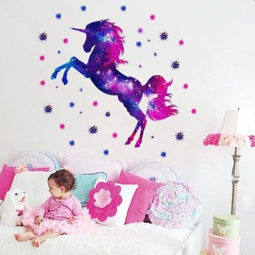Shiny Unicorn Wall Stickers for Girls room Kids rooms Nursery Wall Decor Self-adhesive Vinyl PVC DIY Wall Decals Home Decoration
