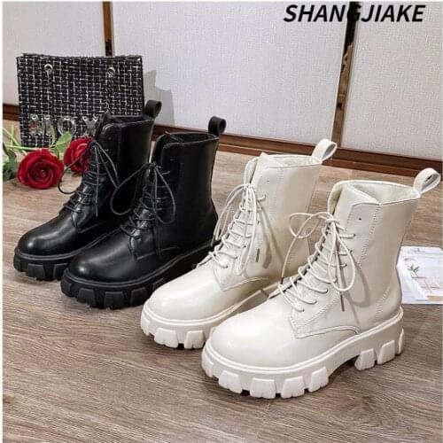 Martin Boots Female British Style Lace-up Mid-tube Fashion Personality Mid-heel Motorcycle Boots Womens Short Boots Women