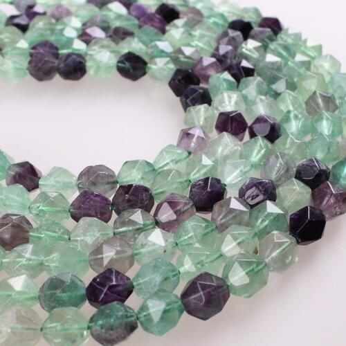Natural Stone Beads Big Faceted Green Purple Fluorit Stone Loose Beads 6 8 10mm Beads For Bracelets Necklace Jewelry Making