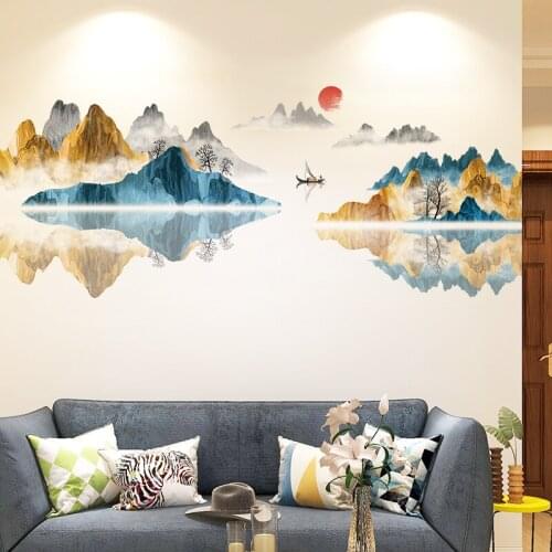Chinese Style Landscape Wall Sticker Home Office Decor Living Room Sofa TV Backdrop Wall Decoration Aesthetic Large Art Mural