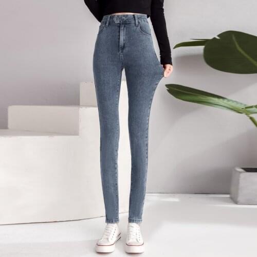 Jeans for women high waist plus size Elasticity skinny blue gray button female Denim pencil pant 4XL 5XL