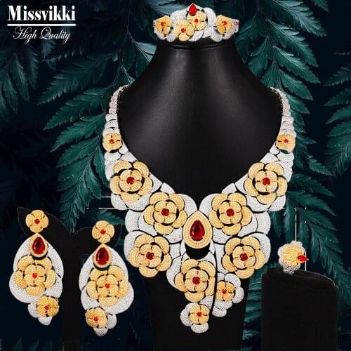 Missvikki Elegant Shiny Russian American Dubai Big Necklace Bangle Earrings Ring Luxury Jewelry For Wedding Bridal Jewelry