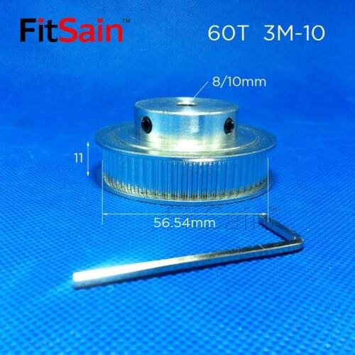 FitSain-3M 60T Synchronous Wheel Width 10mm Aluminum Alloy Pulley Timing Belt Middle Hole 8/10mm