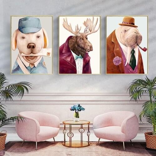 Abstract Art Poster Mr. Giraffe Cat Dog Sheep Fox Canvas Decorativas Prints Lovely Animal Baby Girl Nursery Wall Art pictures