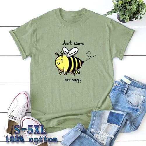 Large Size S-5XL New Cute Little Bee Cartoon T-shirt Ladies 100% Cotton O-neck Short Sleeve Summer T-shirt Top Casual T-shirt
