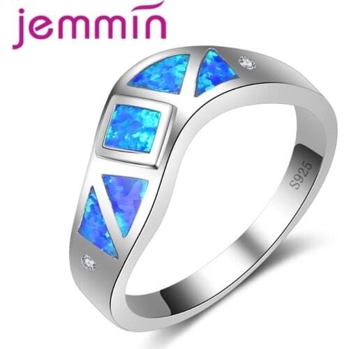 Pure 925 Sterling Silver Jewelry Fashion Brand Bijoux Simple Twist Band Light Blue Fire Opal Ring Austrian Style
