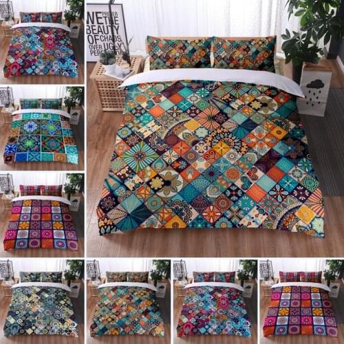 Modern Check Bedding Set Luxury Mandala Printed Duvet Cover Set 3PCS Soft Microfiber Quilt Cover Kids Women Comforter Cover