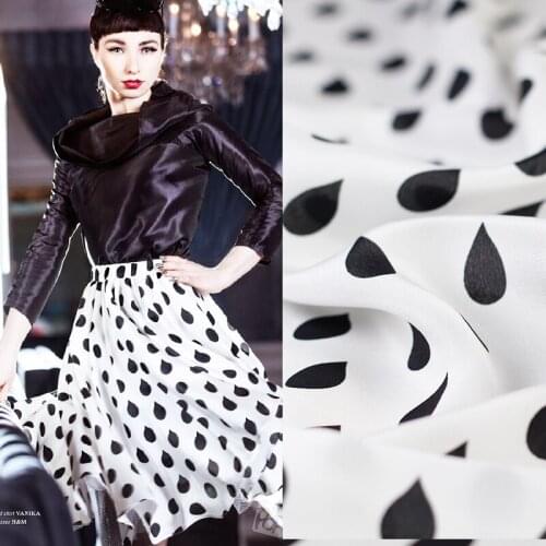 12momme 114cm width black raindrop printed 100% silk crepe de chine summer dress shirt clothing fabric Free Shipping