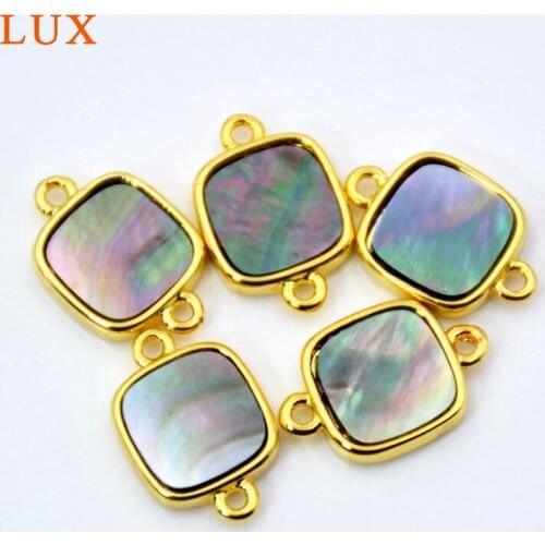 Mystic Petite Black Shell Bezel Hexagon Double Bail Charm Pendant Connector Shell Gold Bezel Bezel jewelry