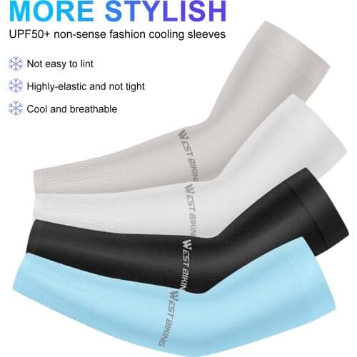 Outdoor Ice Cool Fabric Breathable UV Protection Running Arm Sleeves Fitness Basketball Elbow Pad Sport Cycling Arm Warmers