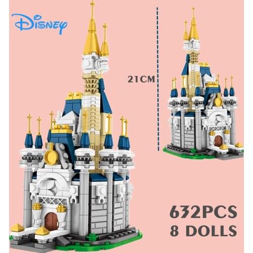 New Disney 632PCS 8 Figures Castle 8in1 Mickey Minnie Donald Duck Castle Friends Girls Model Building Blocks Bricks Toy Kid Gift