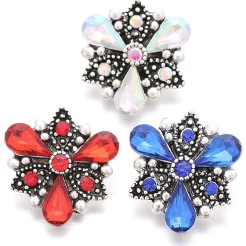 Wholesale w023 flower 18mm 20mm rhinestone metal button for snap button Bracelet Necklace Jewelry For Women Silver jewelry