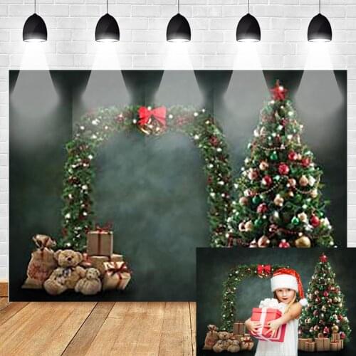 Christmas Party Photocall Photography Backdrop Newborn Birthday Winter Background Green Wreath Gift Toys Christmas Tree Backdrop